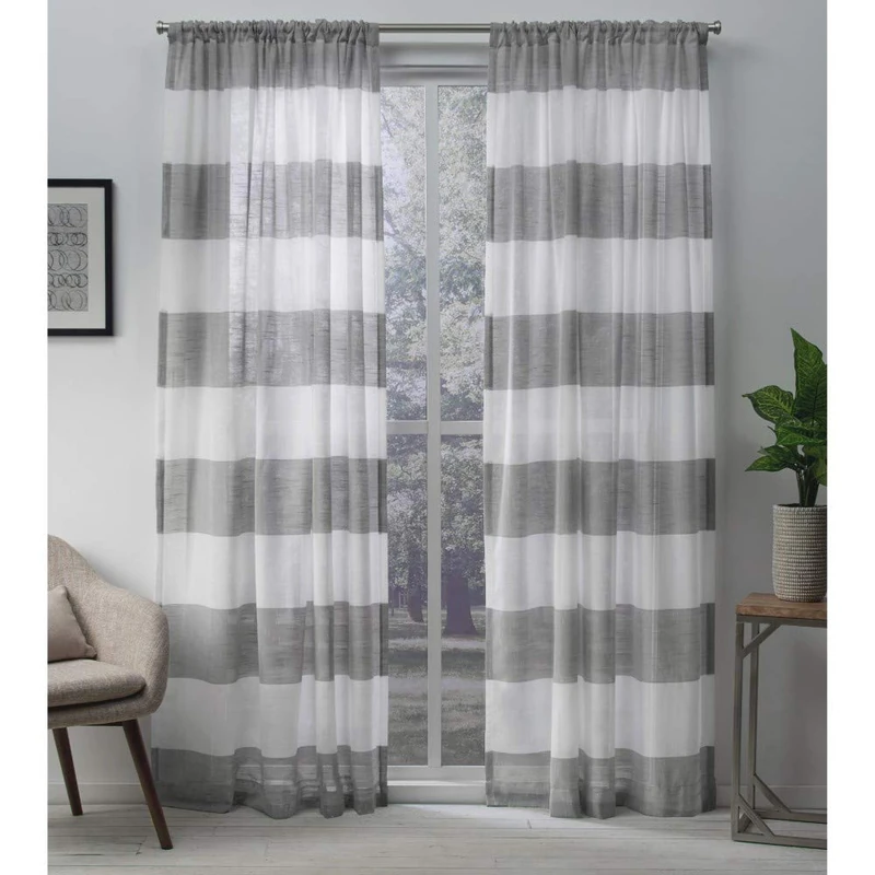 Exclusive Home Curtains Darma Sheer Rod Pocket Top Panel Pair, Black Pearl, 50x84, 2 Piece