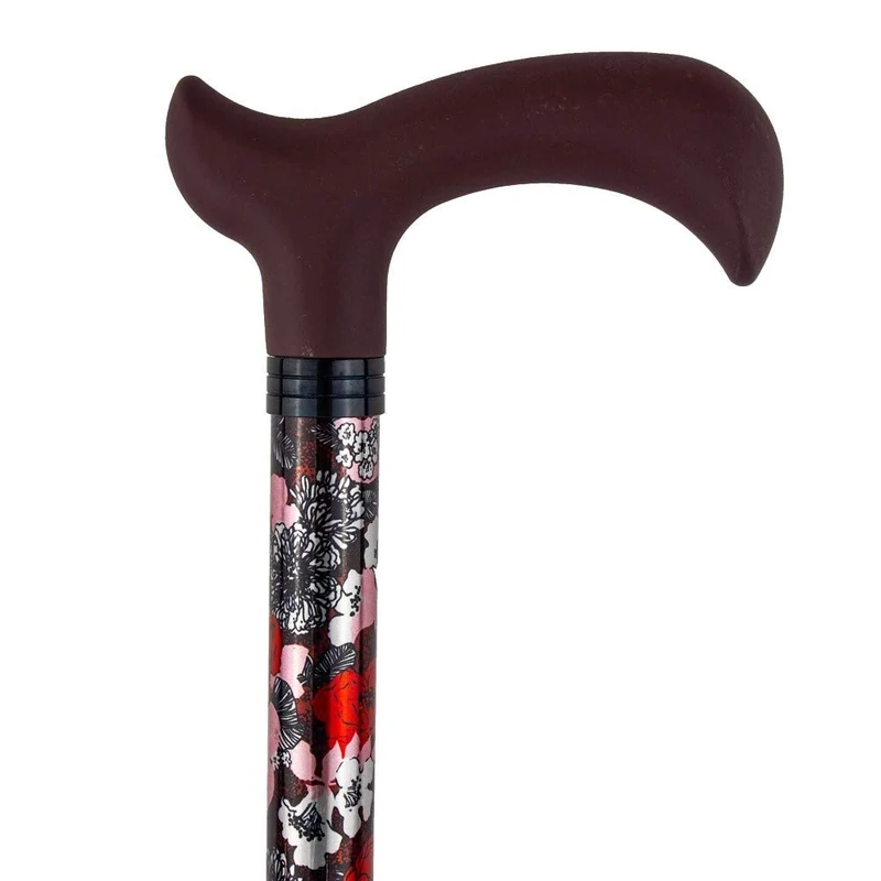 Aluminium Extendable Walking Stick Red Flowers