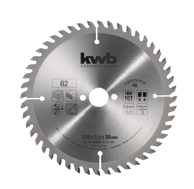 kwb 216 x 30mm Circular Saw Blade - Very Fine Cut, Suitable for Worktops, Wood, and Coated Panels