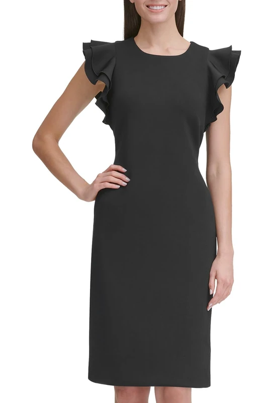 Tommy Hilfiger Women's Flutter Sleeve Scuba Dress, Black Combo, 14