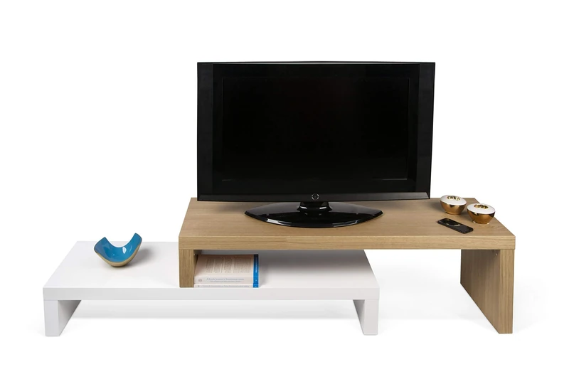 TemaHome Cliff TV Table, Wood, White and Oak Veneer, 125 x 38 x 20 cm - Image 1