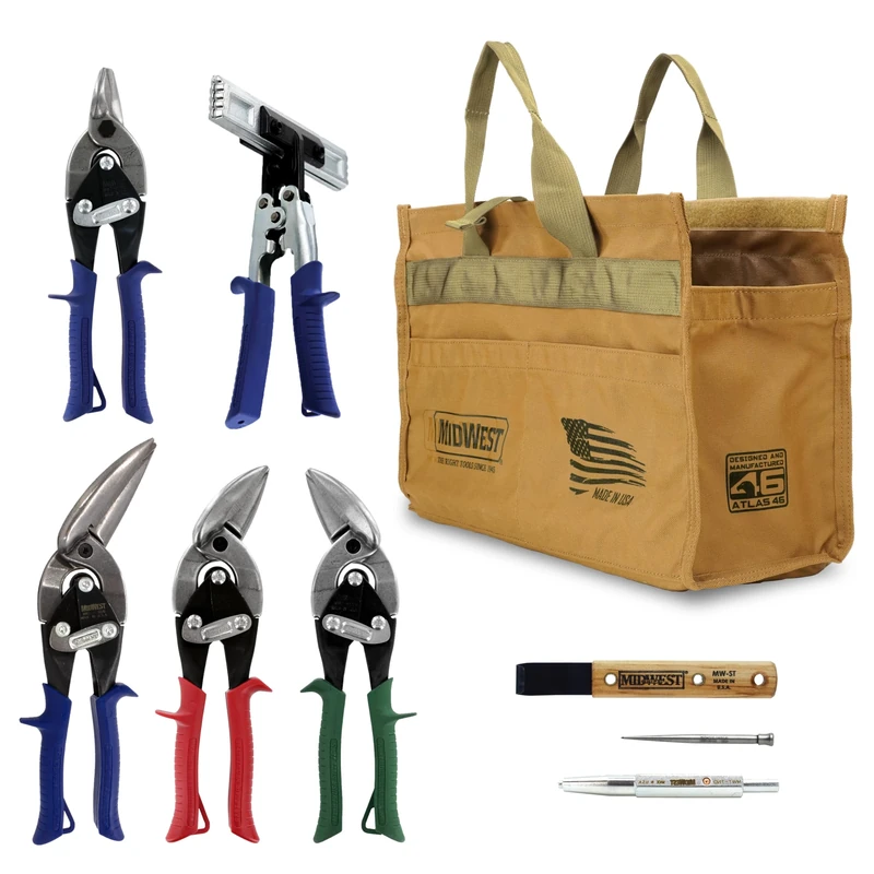 Midwest Building Tool Kit - 8 Piece Set Includes Aviation Snips & More, Made in The USA - MWT-BULDKIT02