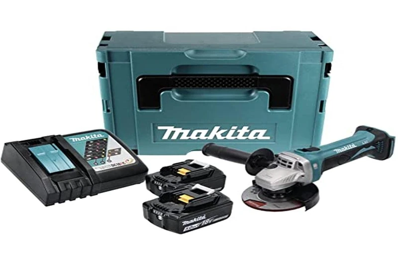 Makita DGA 452 RTJ Cordless Angle Grinder 18 V 115 mm + 2 x 5.0 Ah Batteries + Charger + Makpac