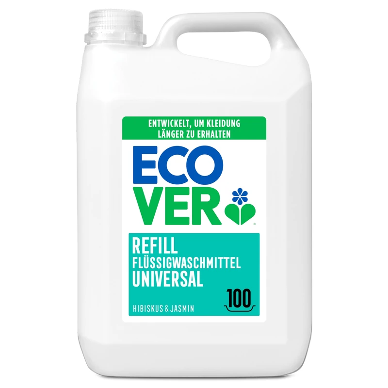 Ecover Universal hibiscus & jasmine laundry detergent (5L/100 wash loads), liquid detergent with plant-based ingredients, nourishing heavy duty detergent for maintaining and protecting clothes