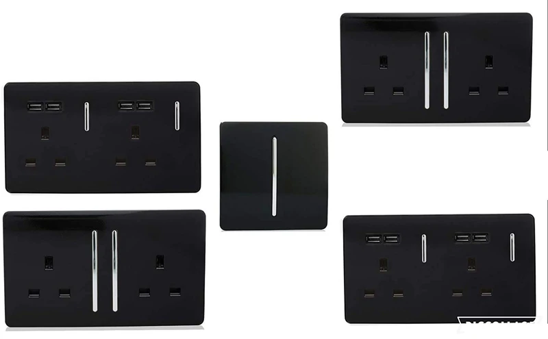 Trendi Switch Modern Glossy Switches/Sockets Home Office Trade/Multi Pack Black
