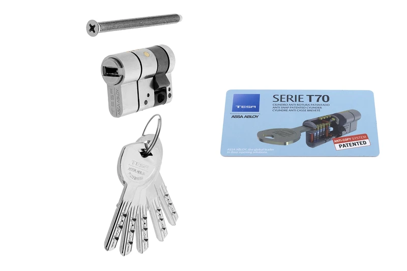 Tesa T7553010N Assa Abloy T7553010N-High Security Cylinder T70, 30 x 10 mm, Long Sheet, Wrench, Nickel, 30 x 10 mm