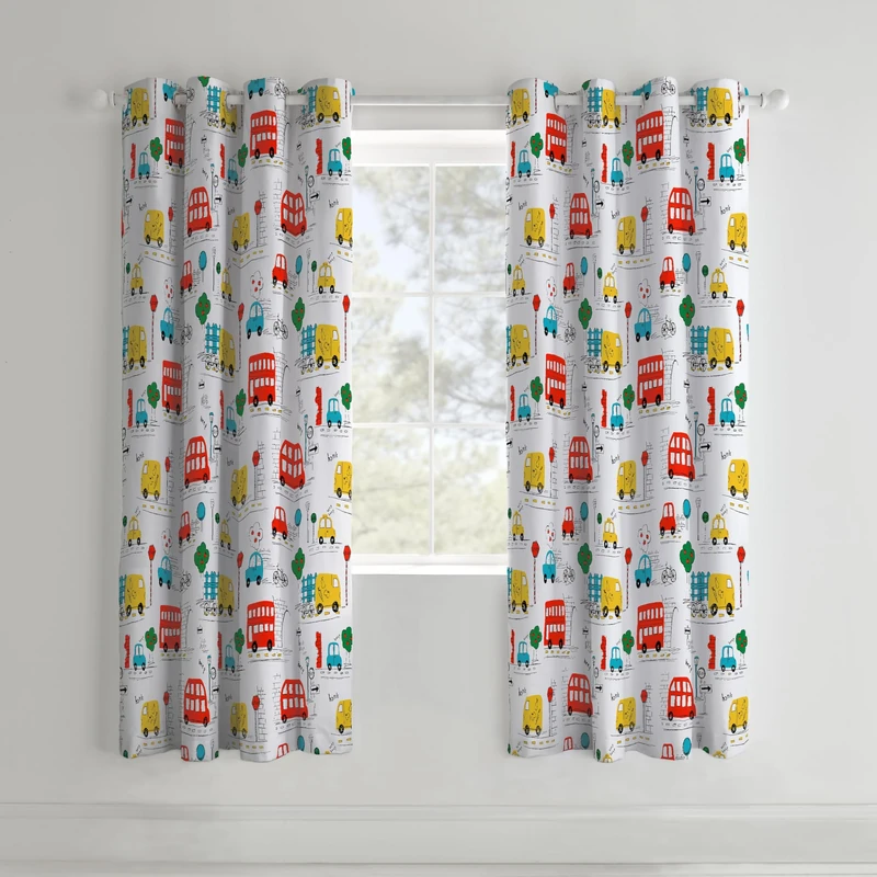 Catherine Lansfield Kids Transport 66x72 Inch Lined Eyelet Curtains Two Panels White