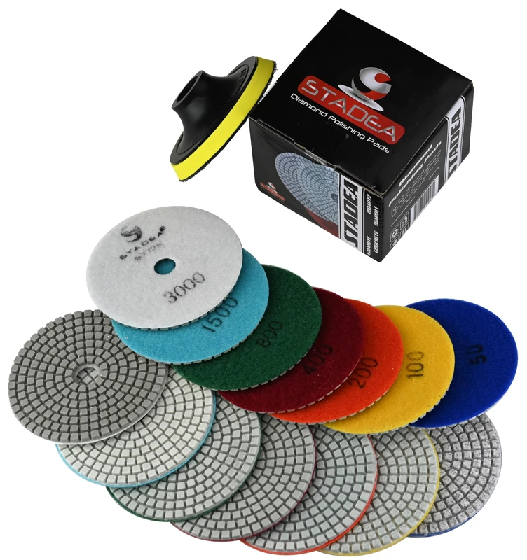 Diamond Polishing Pads 4 inch Wet/Dry 8 Piece Set Granite Stone Concrete Marble