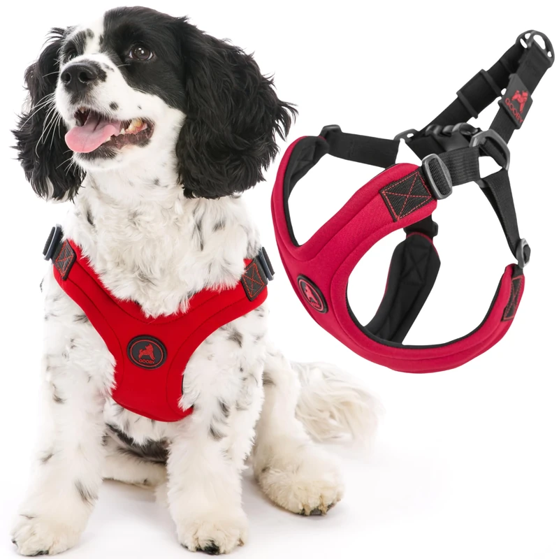 Gooby Escape Free Sport Harness - Red, Medium - No Choke Step-in Patented Neoprene Small Dog Harness with Four-Point Adjustment - Perfect on The Go Dog Harness for Medium Dogs No Pull and Small Dogs