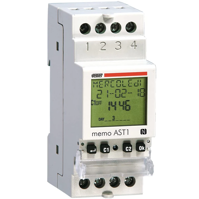 Vemer VE344800 Memo Ast1 Astronomical Twilight Switch Programmable DIN Rail with NFC interface, Light Gray