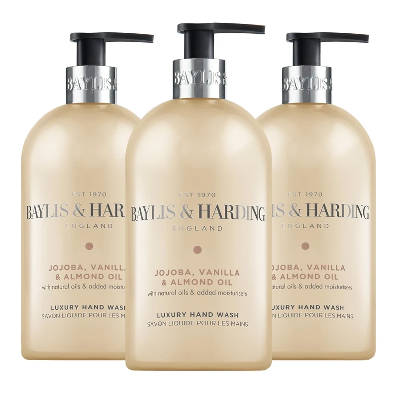Baylis & Harding Jojoba, Vanilla & Almond Oil Hand Wash, 500 ml (Pack of 3) - Vegan Friendly