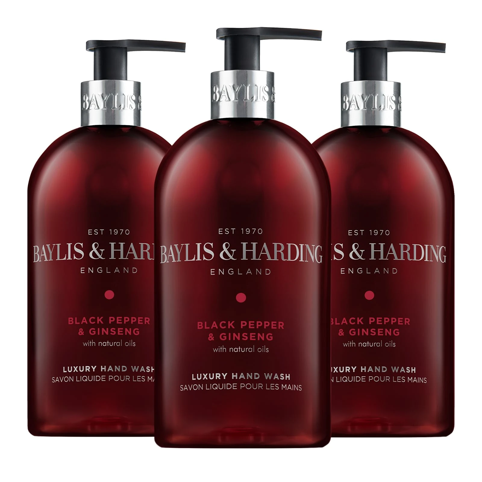Baylis & Harding Black Pepper and Ginseng Hand Wash, 500 ml (Pack of 3) - Vegan Friendly