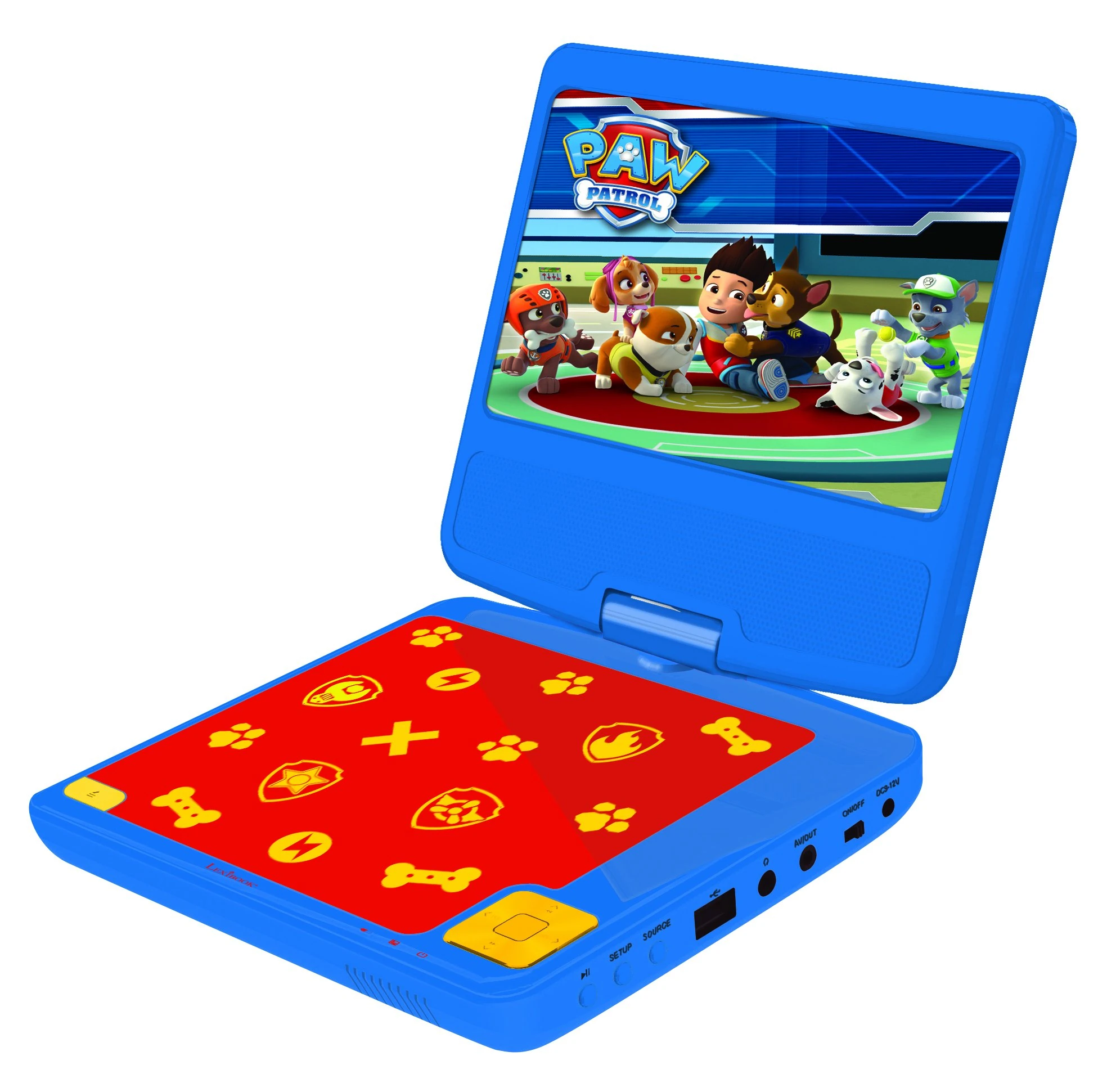 Lexibook, Paw Patrol, Portable DVD player, 7” rotating screen for Children, Remote control, Car charger, USB port, rechargeable battery, blue/red, DVDP6PA