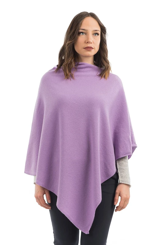 DALLE PIANE CASHMERE - Poncho Cashmere Blend - Made in Italy - Woman, Color: Lilac, One Size