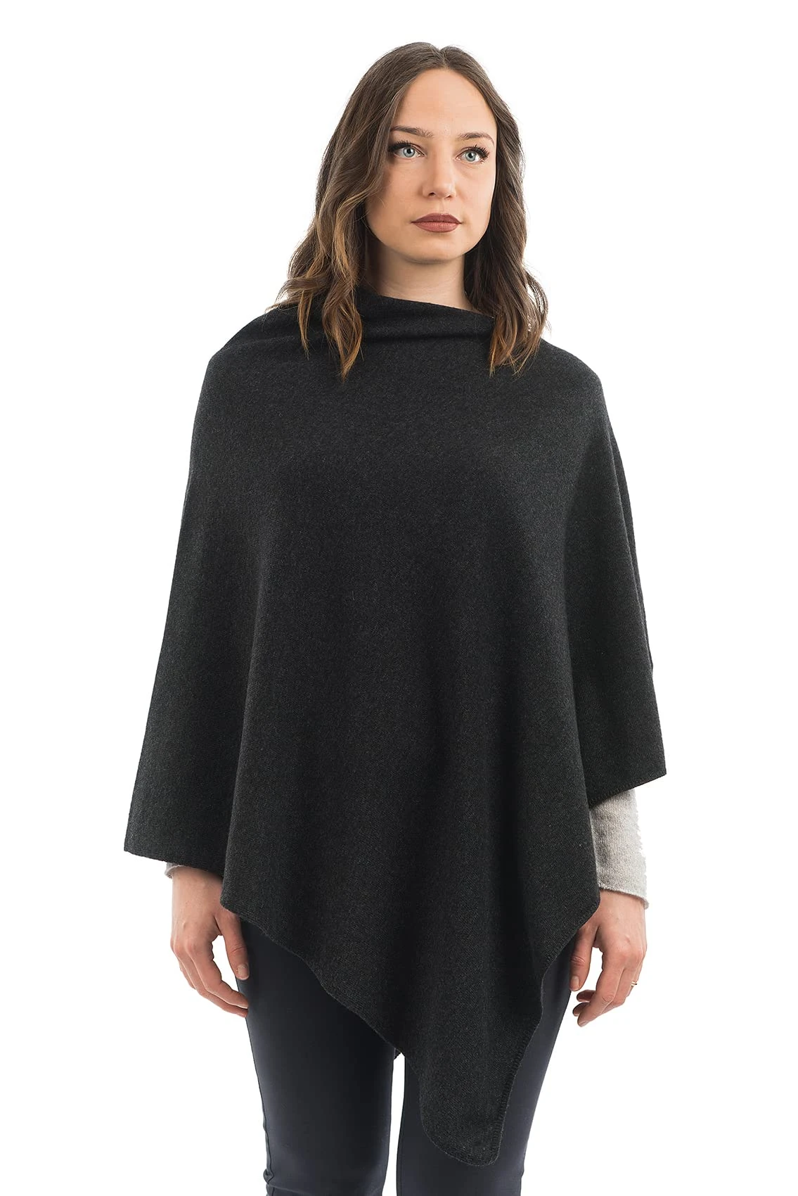 DALLE PIANE CASHMERE - Poncho cashmere blend - Made in Italy - Woman, Color: Anthracite, One Size