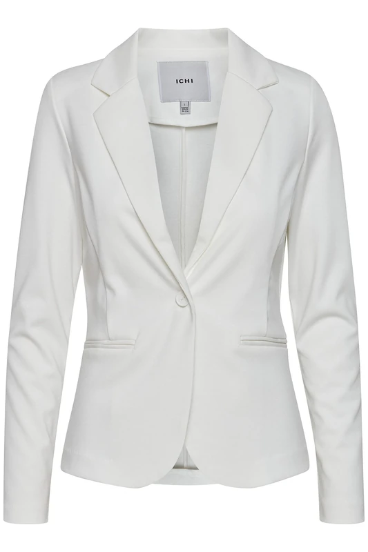 ICHI IHKATE BL Women's Blazer Short Blazer Jacket One Button Blazer with Stretch and Lapel Collar, Cloud Dancer (10111), XS