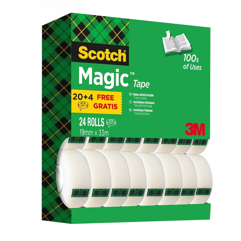 Scotch Magic Tape, Value Pack, 24 Rolls, 19 mm x 33 m - General Purpose Sticky Tape for Document Repair, Labelling & Sealing