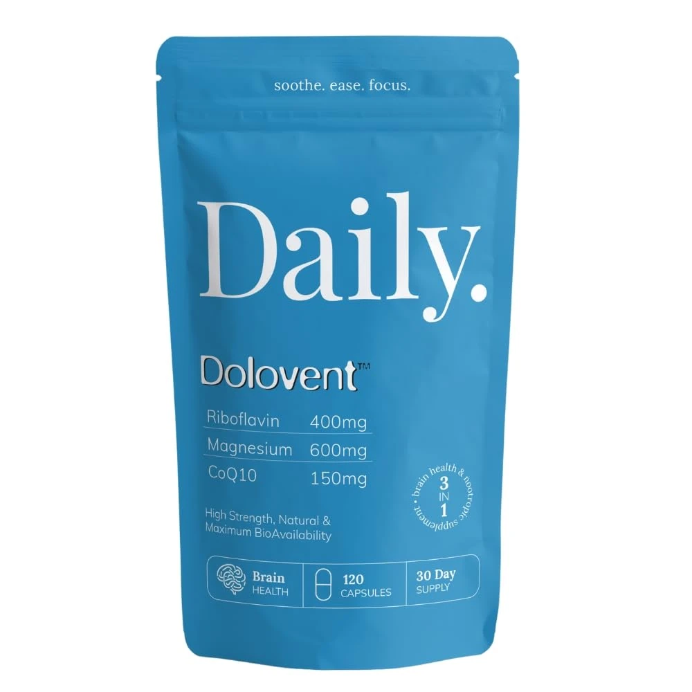 Dolovent - 30 Day Supply - Blend of nootropic Ingredients - Increase Brain Energy | Reduce Tiredness & Fatigue, and researched to Show a Reduction in migraine Pain and Aura Frequency
