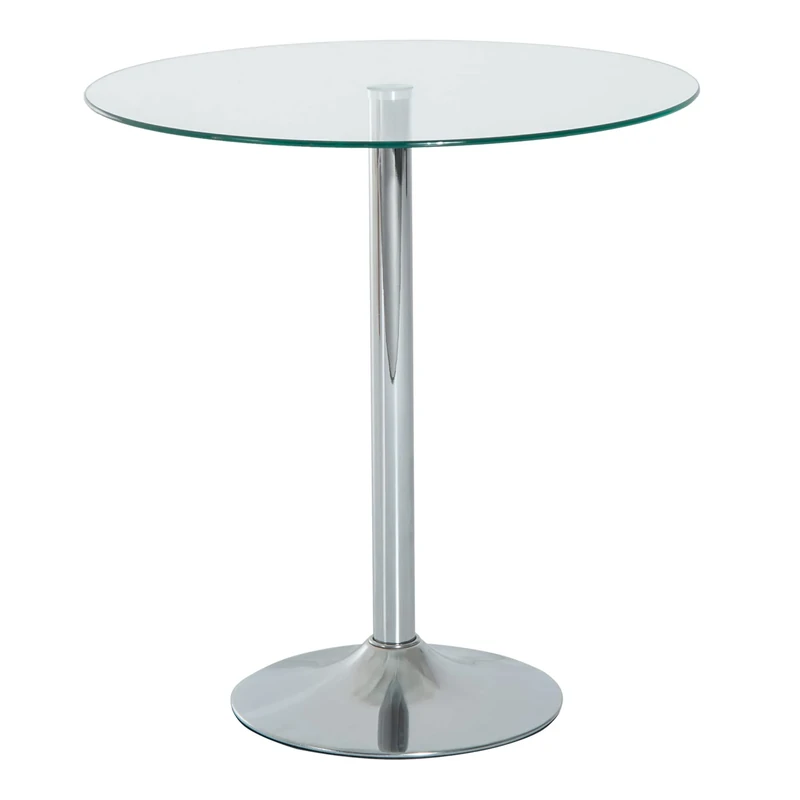 HOMCOM 70CM Round Glass Top Table End Coffee Bistro Bar Table Home Living Room Furniture Chrome Finish - Image 1