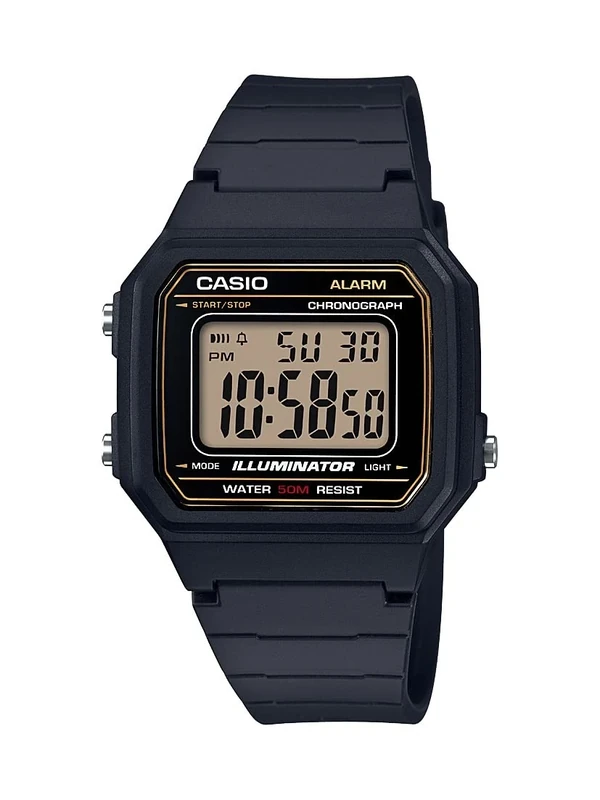 Casio W217H Series | Men’s Digital Watch | 50M WR | 1/100 Second Stopwatch | LED Backlight | Countdown Timer | 100 SEC Chronograph | Daily Alarm | Hourly Time Signal | 7 Year Battery, Black/Black, W
