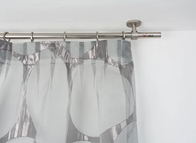 InCasa Curtain Pole: 20 mm, Length 280 cm, with Tappo Chic Satin Steel-Complete, Stainless, Grey