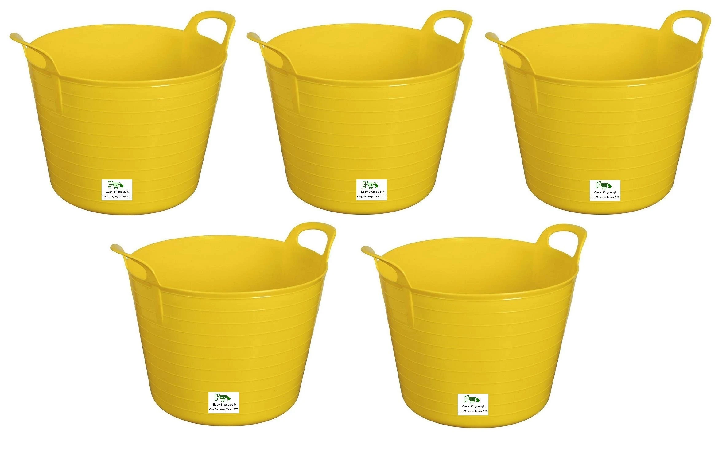 Easy Shopping 5 x 14 Litre Flexi Tub Garden Home Flexible Colour Rubber Storage Container Bucket Polyethylene Flex Tub- MADE IN U.K. (Yellow)
