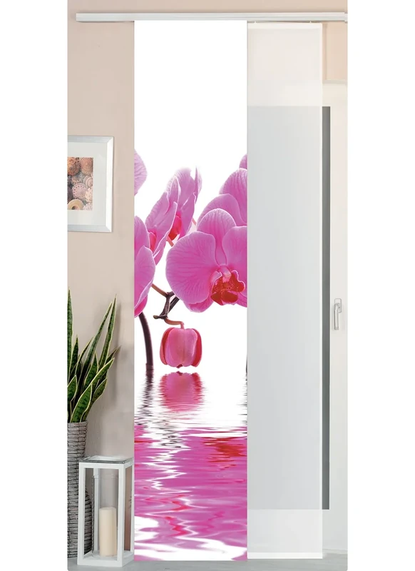 Gardinenbox Sliding/Panel Curtain, Wild Silk-Effect Polyester and Voile Panel, Pink Orchid 245 x 45 cm, 2 Units