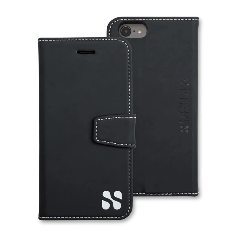 SafeSleeve Anti Radiation RFID iPhone Case: iPhone 8, iPhone 7, iPhone 6 and iPhone SE 2 (2020) ELF & RF Blocking Identity Theft Protection Wallet (Black)