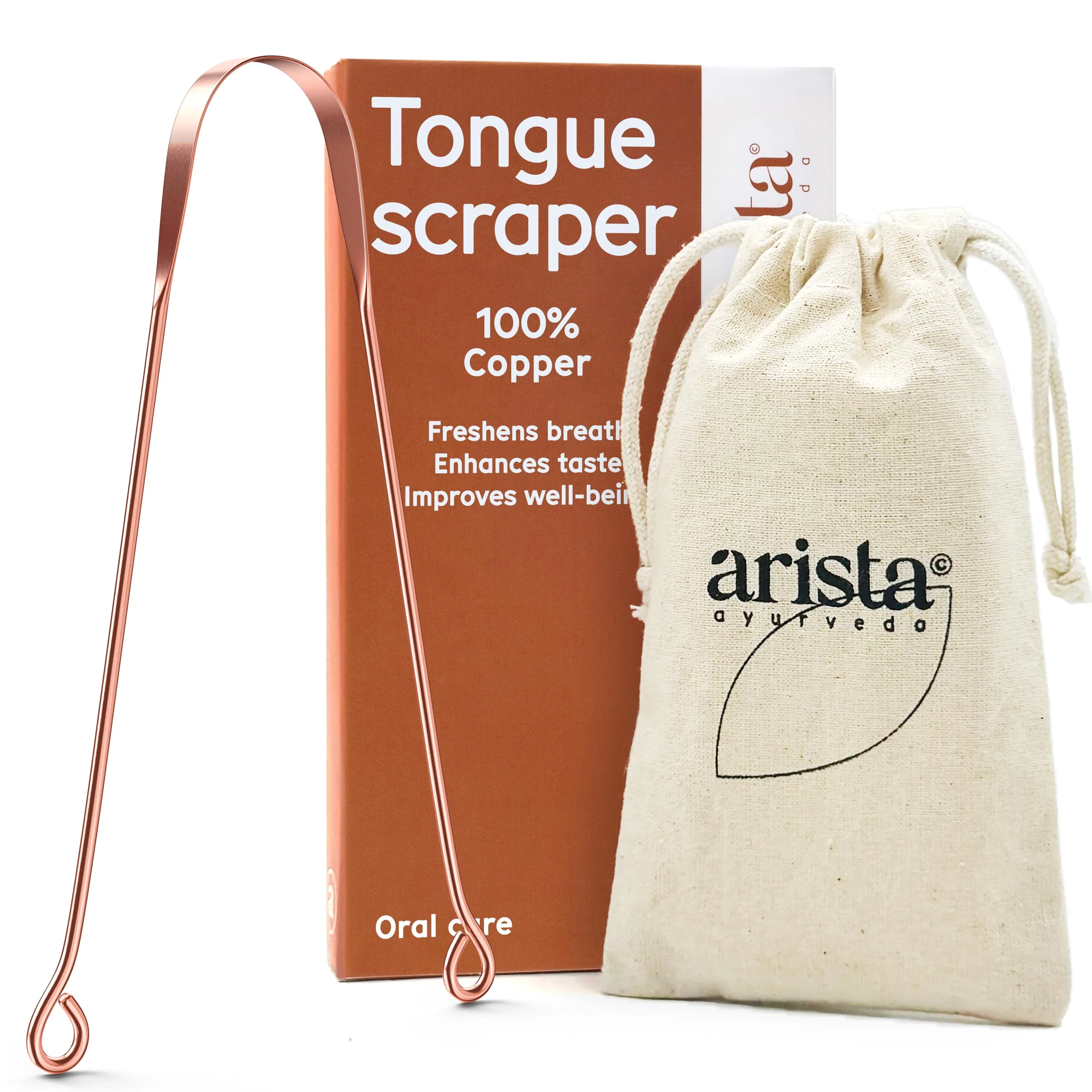 Arista Tongue Scraper 1 Pack, Tongue Cleaner for Adults, Copper Tongue Scraper, Bad Breath Treatment for Adults, Ayurveda Products, Oral Care Product