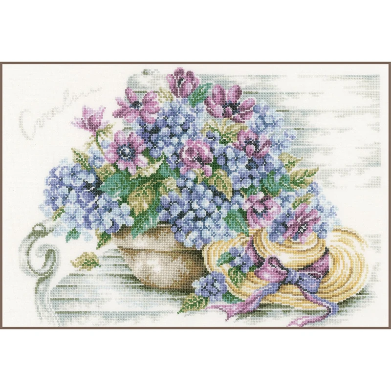 Vervaco HYDRANGE ON Bench, Aida, Multi, 19.7 x 13.8 x 1.5 cm