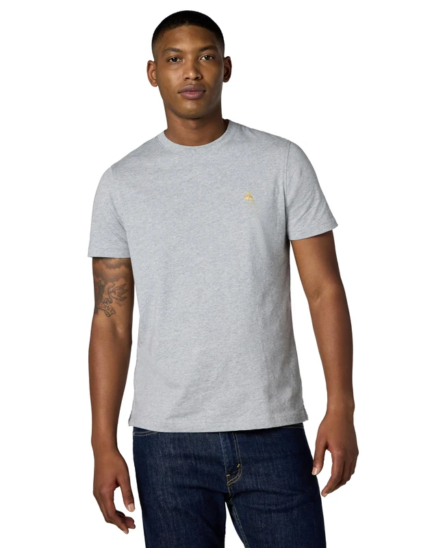 Brooks Brothers Men's Cotton Short Sleeve Crewneck Logo T-Shirt, Light Heather Grey, Medium