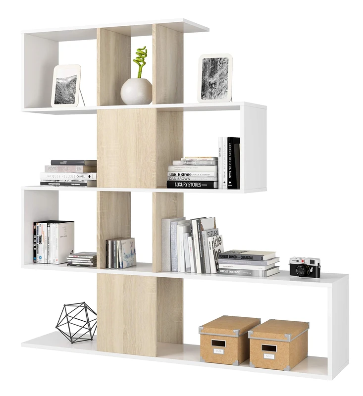Azard, Zig-Zag, Bookcase, White (White/Beige), 145 x 29 x 145 cm