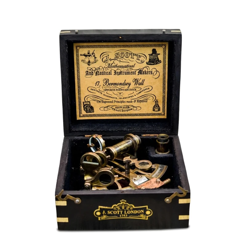 SAILOR'S ART Antique Brass Nautical Sextant Wooden Box-Navigation Instruments Nautical Sextant -C-1679 J. Scott London Brass Sextant for Mariners Surveyors- Vintage Style Nautical Sexton