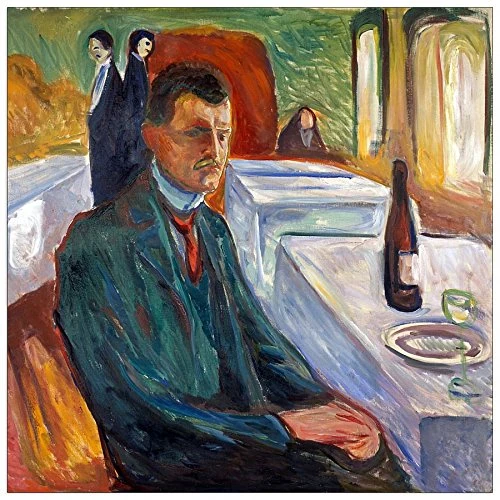 ArtPlaza Munch Edvard-Portrait with bottle of wine Decorative Panel, Wood, Multi-Colour, 50 x 1.8 x 50 cm