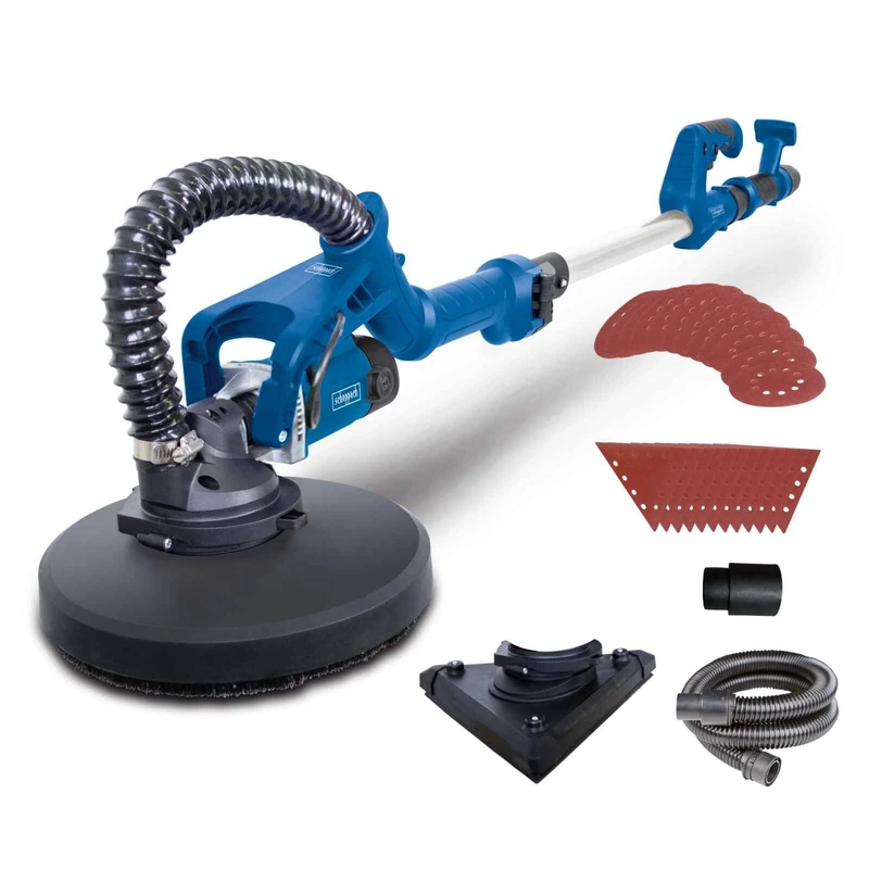 Scheppach DS930 Drywall Sander, 710W, 215mm Round & Triangular Heads, Variable Speed, Inc. 24 Sanding Discs & 4m Hose