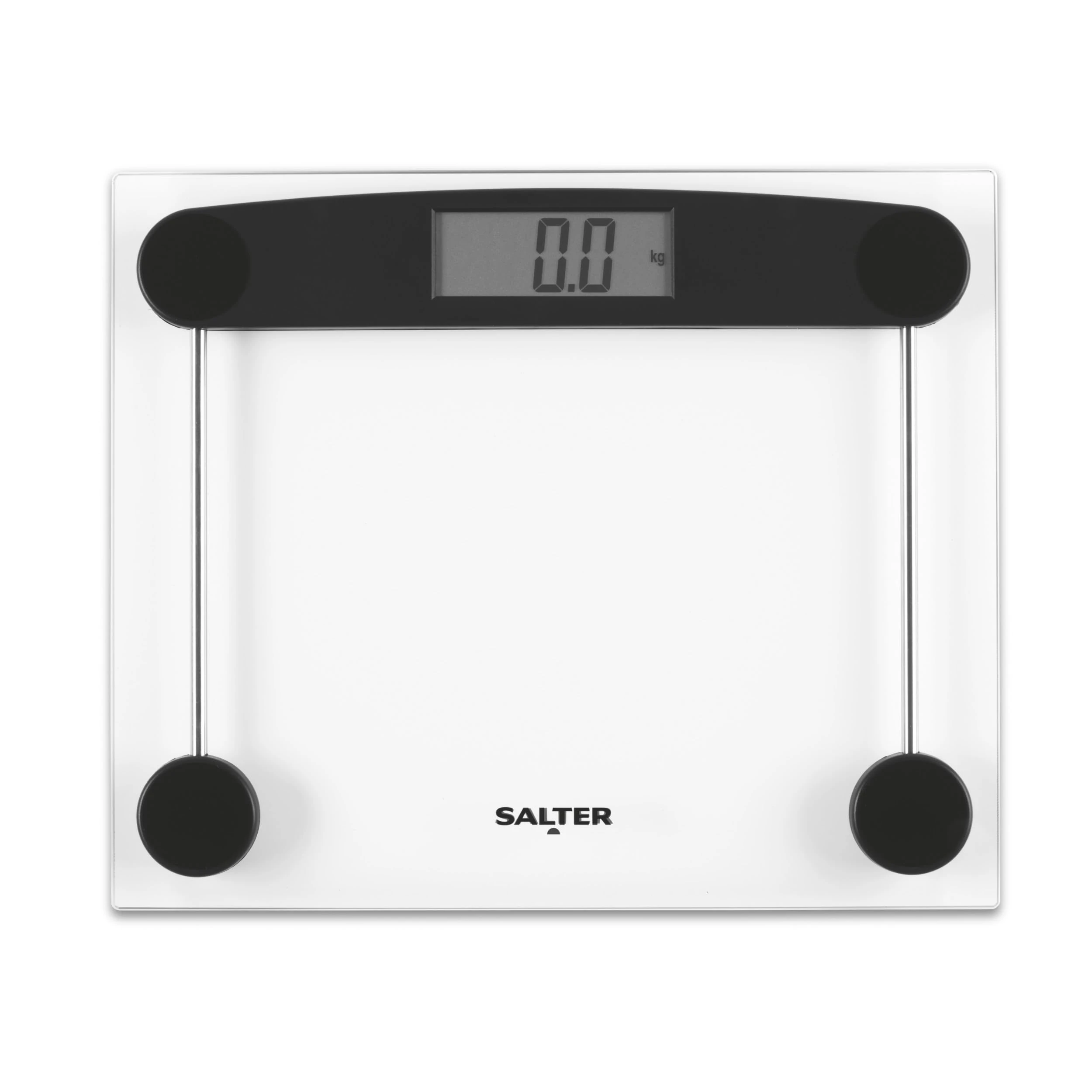 Salter 9208 BK3R Glass Bathroom Scale – Electronic Digital Bodyweight Scale, 180kg/28st 8lb, LCD Easy to Read Display, Step On Instant Reading, Compact Clear Design, Includes Carpet Feet & Battery