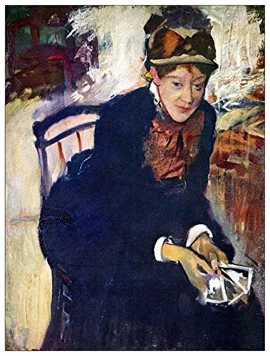 ArtPlaza Degas Edgar-Portrait of Miss Cassatt, holding the cards Decorative Panel, Wood, Multi-Colour, 60 x 1.8 x 80 cm