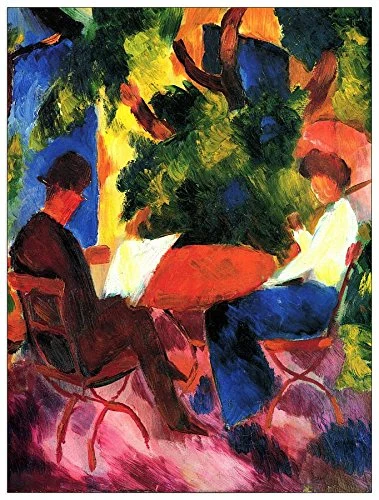 ArtPlaza Macke August-Couple at the garden table Decorative Panel, Wood, Multi-Colour, 60 x 1.8 x 80 cm