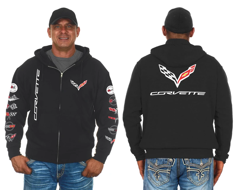 JH DESIGN GROUP Men’s Chevy Corvette Hoodies Pullover & Zip Up Sweatshirts in 6 Styles, Clg2-black, XL