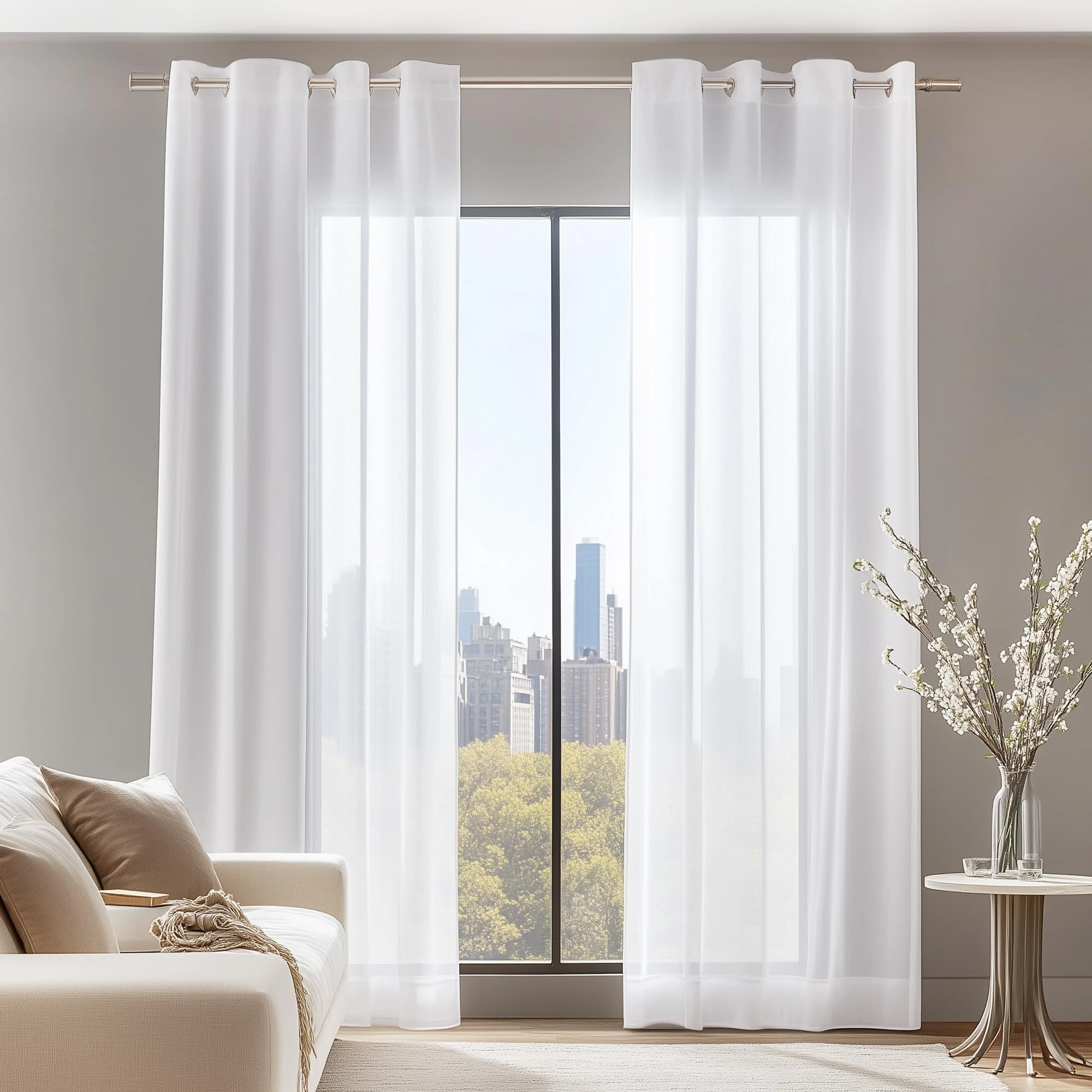 Deconovo Net Curtains for Windows White, Semi Transparent Eyelet Voile Panels, Sheer Curtains for Living Room, 55 x 90 Inch(Width x Length), 2 Panels