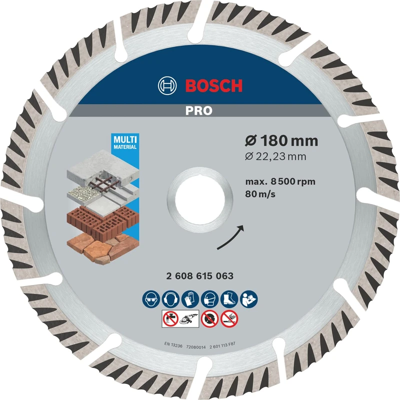 Bosch 10x PRO Multi Material Diamond Cutting Disc for Bore 22.23 and Large Angle Grinders (for Concrete, Reinforced concrete, Ø 180 mm, Professional Accessory Large Angle Grinder)