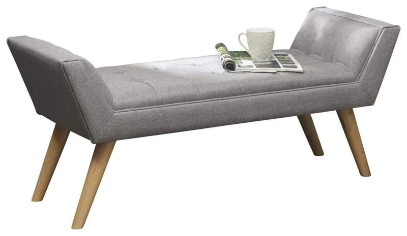GFW Milan Upholstered Storage Bench, Window Seat With A Padded Stool Seat With Accent Solid Wood Legs, Suitable for Living Room Bedroom Hallway Or Dining Room Grey H-51cm x W-118cm x D-43cm