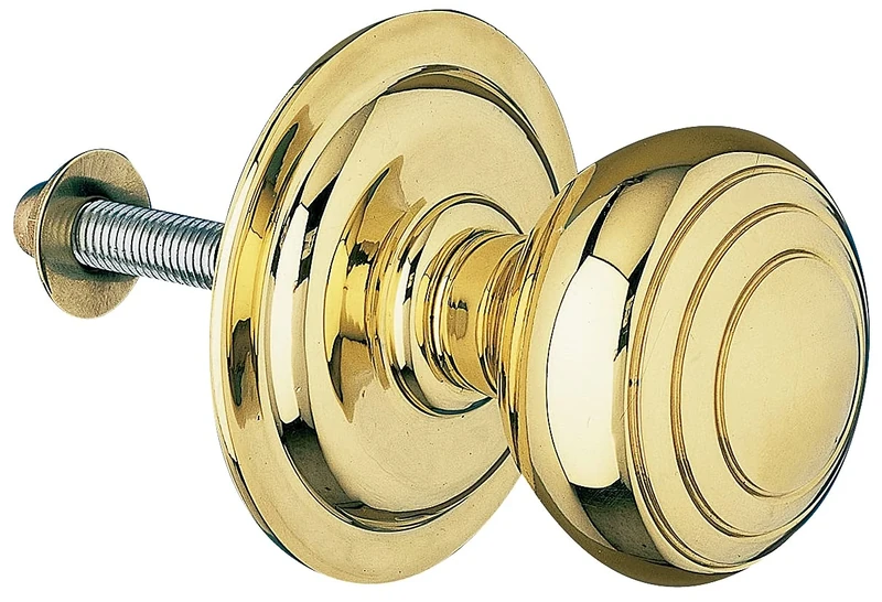 Amig - Knob Mod 14 Gold Round Polished Solid Brass for Exterior Entrance Doors - Handle Diameter Ø61 mm · Height 72.5 mm - Easy to Install Includes Fixing Nut