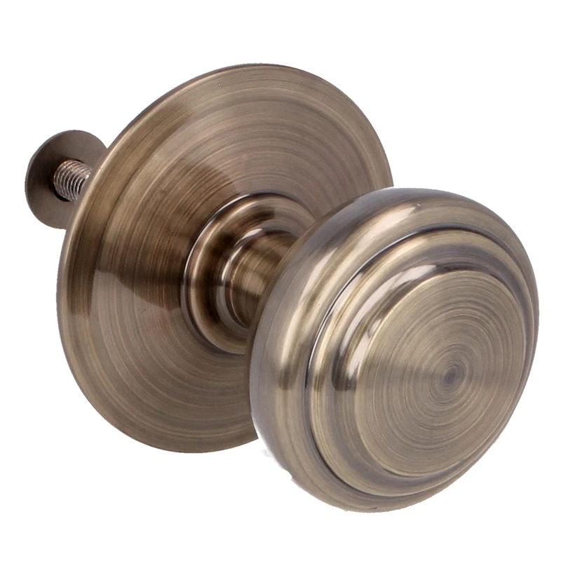 Amig - Model 15 Solid Brass Carved Knob with Leather Finish for Exterior Entrance Doors | Knob Diameter Ø70 mm | Height 77 mm | Includes Fixing Screw and Nut