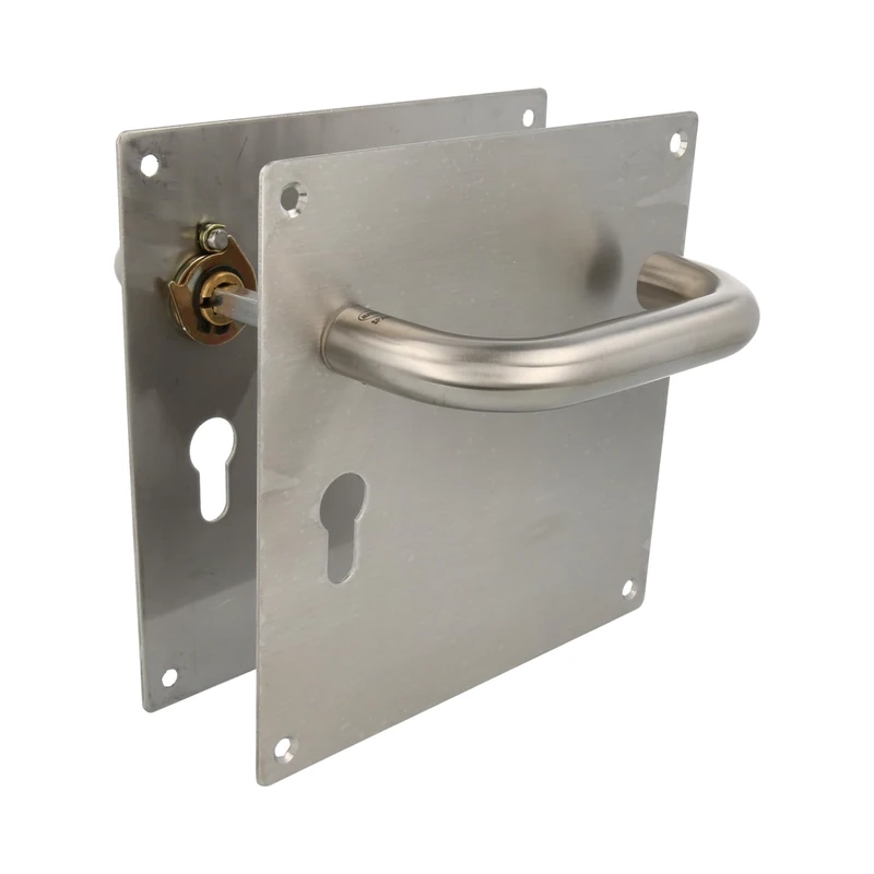 Amig - Door Handle Set with Plate - Lever with Keyhole 47 mm - Mod. 3CB47 - Stainless Steel 18/8-180 x 180 mm - Square 8 mm - Matt Silver