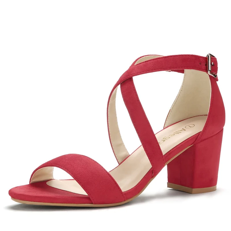 Allegra K Women's Open Toe Cross Strap Mid Block Heel Sandals Red 6 UK/Label Size 8 US