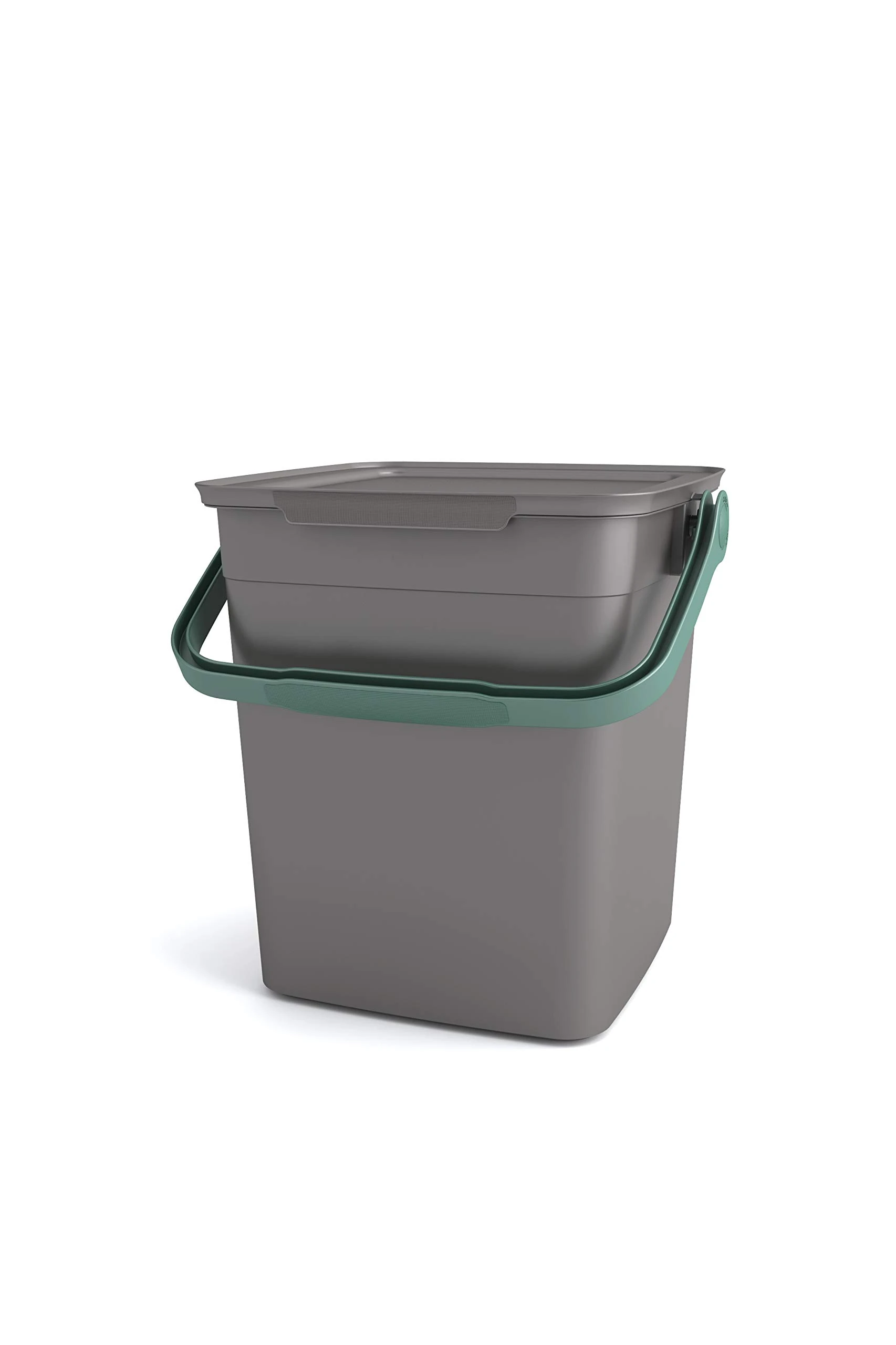 Curver Kis Smart Bio Compost Bin 9L with Lid and Handle, Grey/Green, 25.5 x 23 x 25 cm
