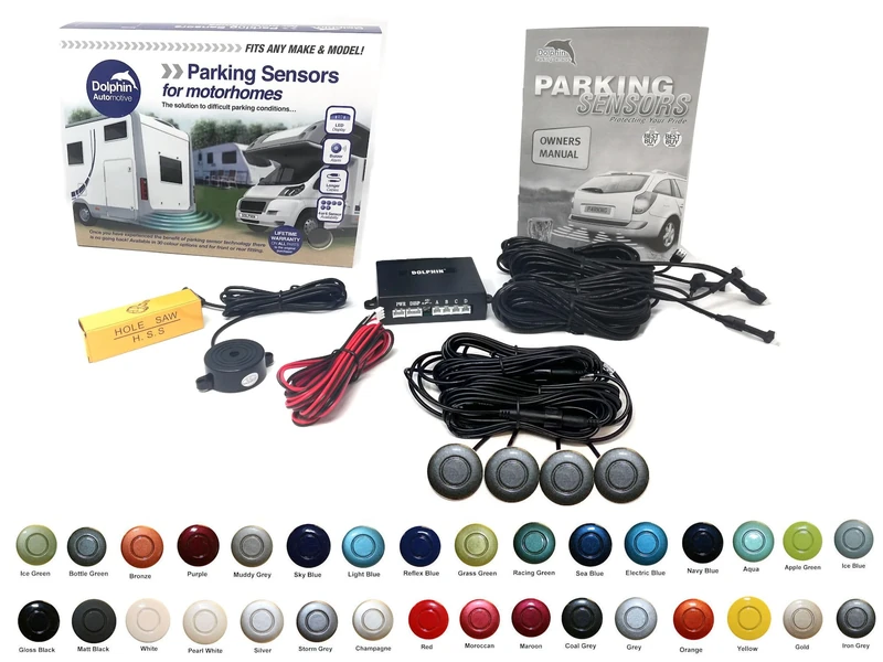 Dolphin Automotive MPS400 Motorhome Camper Van RV Reverse Parking Sensors WIth Audio Buzzer Black, Silver,White, Grey (Iron Grey)