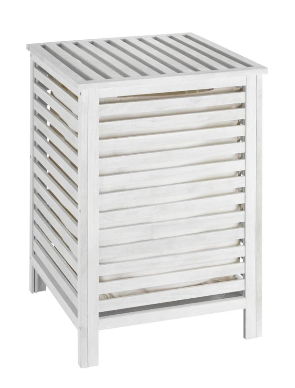 WENKO Linen chest Norway in natural/white, Wood, 45 x 45 x 65 cm - Image 1