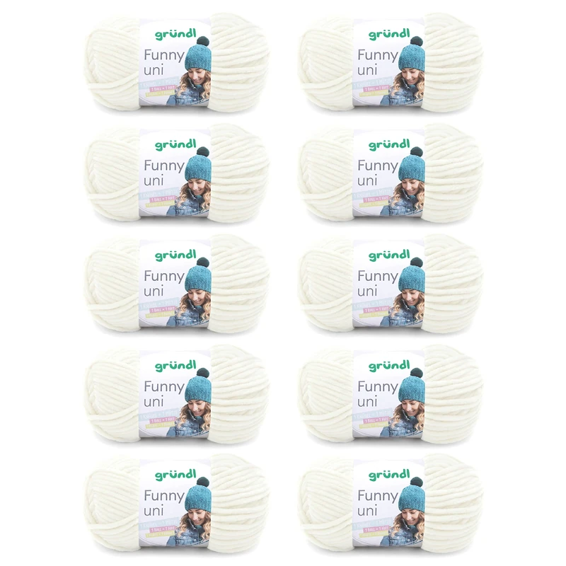 Gründl Funny uni knitting & crochet yarn (velvety chenille yarn made of 100% polyester, 100 g / 120 m, needle size: 5-6, 10 x 100 g), Cream